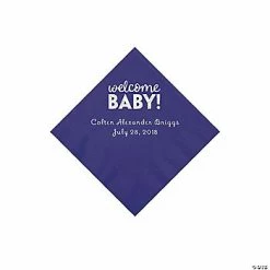 Best Pirce 🌟 Purple Welcome Baby Personalized Napkins with Silver Foil - 50 Pc. Beverage 🌟
