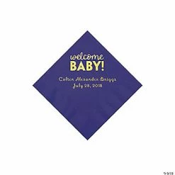 Deals 🤩 Purple Welcome Baby Personalized Napkins with Gold Foil - 50 Pc. Beverage 😀