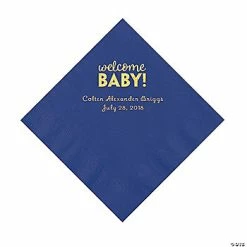 Budget ❤️ Purple Welcome Baby Personalized Napkins with Gold Foil - 50 Pc. Luncheon 🔥