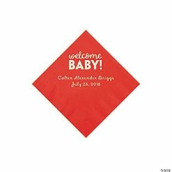 Budget 🔔 Red Welcome Baby Personalized Napkins with Silver Foil - 50 Pc. Beverage 👏