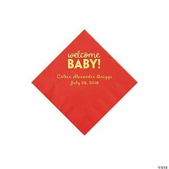 Cheapest ❤️ Red Welcome Baby Personalized Napkins with Gold Foil - 50 Pc. Beverage ⭐
