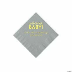 Discount 💯 Silver Welcome Baby Personalized Napkins with Gold Foil - 50 Pc. Beverage 🎁