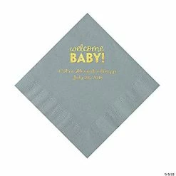 Best Pirce 😉 Silver Welcome Baby Personalized Napkins with Gold Foil - 50 Pc. Luncheon 😍