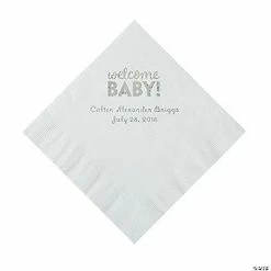 Deals 🔥 White Welcome Baby Personalized Napkins with Silver Foil - 50 Pc. Luncheon 🌟