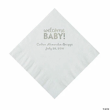 Deals 🔥 White Welcome Baby Personalized Napkins with Silver Foil - 50 Pc. Luncheon 🌟 1 Deals 🔥 White Welcome Baby Personalized Napkins with Silver Foil - 50 Pc. Luncheon 🌟
