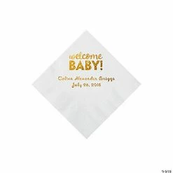 Wholesale 🔔 White Welcome Baby Personalized Napkins with Gold Foil - 50 Pc. Beverage 👍