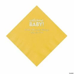Top 10 💯 Yellow Welcome Baby Personalized Napkins with Silver Foil - 50 Pc. Luncheon 😉