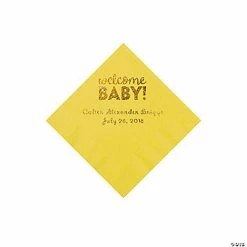 Best deal 👍 Yellow Welcome Baby Personalized Napkins with Gold Foil - 50 Pc. Beverage 🛒