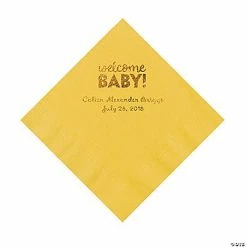 Deals 😍 Yellow Welcome Baby Personalized Napkins with Gold Foil - 50 Pc. Luncheon 🔥