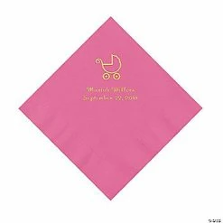 Budget 👍 Candy Pink Baby Carriage Personalized Napkins with Gold Foil - Luncheon 🧨