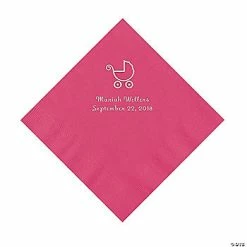 Outlet 🔔 Hot Pink Baby Carriage Personalized Napkins with Silver Foil - Luncheon 🤩