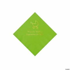 Cheapest 😉 Lime Green Baby Carriage Personalized Napkins with Gold Foil - Beverage 👏