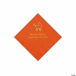 Hot Sale 🤩 Orange Baby Carriage Personalized Napkins with Gold Foil - Beverage 🔥