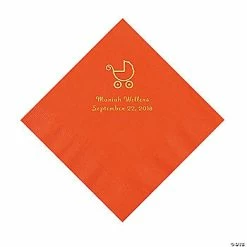 Outlet 🎁 Orange Baby Carriage Personalized Napkins with Gold Foil - Luncheon 😍