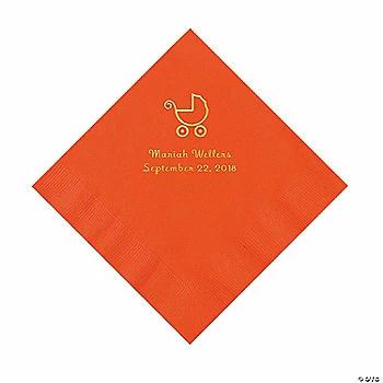 Outlet 🎁 Orange Baby Carriage Personalized Napkins with Gold Foil - Luncheon 😍 1 Outlet 🎁 Orange Baby Carriage Personalized Napkins with Gold Foil - Luncheon 😍