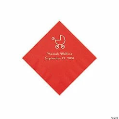 Promo ✔️ Red Baby Carriage Personalized Napkins with Silver Foil - Beverage ⭐