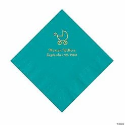 Cheap ❤️ Turquoise Baby Carriage Personalized Napkins with Gold Foil - Luncheon 🥰