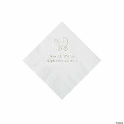 Best Pirce 🎉 White Baby Carriage Personalized Napkins with Silver Foil - Beverage 😍