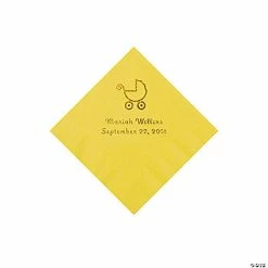 Hot Sale 🤩 Yellow Baby Carriage Personalized Napkins with Gold Foil - Beverage 🎁