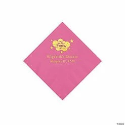 Cheap 🌟 Candy Pink Oh Baby Personalized Napkins with Gold Foil - 50 Pc. Beverage 🌟