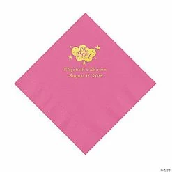 Budget 🔥 Candy Pink Oh Baby Personalized Napkins with Gold Foil - 50 Pc. Luncheon 🎉