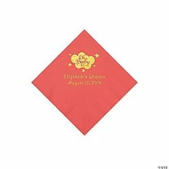 Deals 👍 Coral Oh Baby Personalized Napkins with Gold Foil – 50 Pc. Beverage ✨