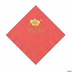 Coupon 😍 Coral Oh Baby Personalized Napkins with Gold Foil – 50 Pc. Luncheon 🧨