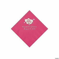 Flash Sale 🔔 Hot Pink Oh Baby Personalized Napkins with Silver Foil - 50 Pc. Beverage 🎉