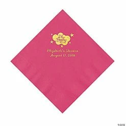 Coupon 💯 Hot Pink Oh Baby Personalized Napkins with Gold Foil - 50 Pc. Luncheon 🔔