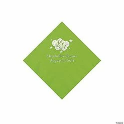 Hot Sale ⌛ Lime Green Oh Baby Personalized Napkins with Silver Foil - 50 Pc. Beverage 🌟