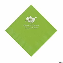 Best deal 🧨 Lime Green Oh Baby Personalized Napkins with Silver Foil – 50 Pc. Luncheon ⌛