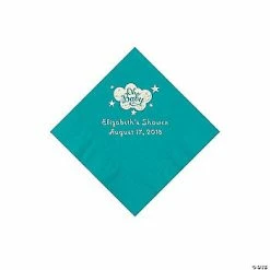 New 💯 Turquoise Oh Baby Personalized Napkins with Silver Foil - 50 Pc. Beverage 😉