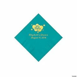 Discount 🛒 Turquoise Oh Baby Personalized Napkins with Gold Foil - 50 Pc. Beverage ❤️