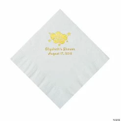 Best Pirce ⭐ White Oh Baby Personalized Napkins with Gold Foil – Luncheon 👏
