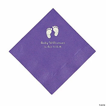 Hot Sale ⌛ Amethyst Baby Feet Personalized Napkins with Silver Foil - 50 Pc. Luncheon 🎉 1 Hot Sale ⌛ Amethyst Baby Feet Personalized Napkins with Silver Foil - 50 Pc. Luncheon 🎉