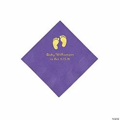 Hot Sale ✨ Amethyst Baby Feet Personalized Napkins with Gold Foil - 50 Pc. Beverage 😀