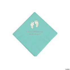Outlet ✨ Mint Green Baby Feet Personalized Napkins with Silver Foil - 50 Pc. Beverage 🛒