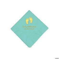 Outlet 😍 Mint Green Baby Feet Personalized Napkins with Gold Foil - 50 Pc. Beverage 💯