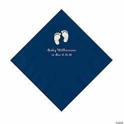 Best Pirce 🎉 Navy Baby Feet Personalized Napkins with Silver Foil - 50 Pc. Luncheon 🎁