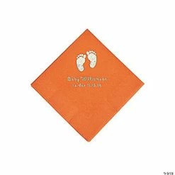 Coupon 🥰 Pumpkin Orange Baby Feet Personalized Napkins with Silver Foil - 50 Pc. Beverage 🌟