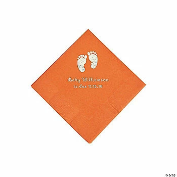 Coupon 🥰 Pumpkin Orange Baby Feet Personalized Napkins with Silver Foil - 50 Pc. Beverage 🌟 1 Coupon 🥰 Pumpkin Orange Baby Feet Personalized Napkins with Silver Foil - 50 Pc. Beverage 🌟