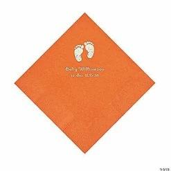 Hot Sale 👏 Pumpkin Orange Baby Feet Personalized Napkins with Silver Foil - 50 Pc. Luncheon 🔥