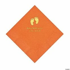 Budget 💯 Pumpkin Orange Baby Feet Personalized Napkins with Gold Foil - 50 Pc. Luncheon 🧨