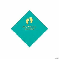 Coupon 🔥 Teal Baby Feet Personalized Napkins wit Gold Foil - 50 Pc. Beverage 👍