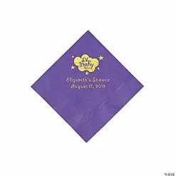Promo 😀 Amethyst Oh Baby Personalized Napkins with Gold Foil - 50 Pc. Beverage 👏