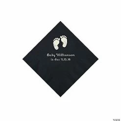Promo 😉 Black Baby Feet Personalized Napkins with Silver Foil - 50 Pc. Beverage 👏