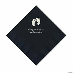 Best Pirce ⌛ Black Baby Feet Personalized Napkins with Silver Foil - 50 Pc. Luncheon 😀