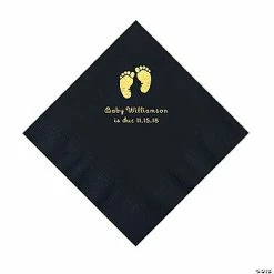 Outlet 🎁 Black Baby Feet Personalized Napkins with Gold Foil - 50 Pc. Luncheon 🔔