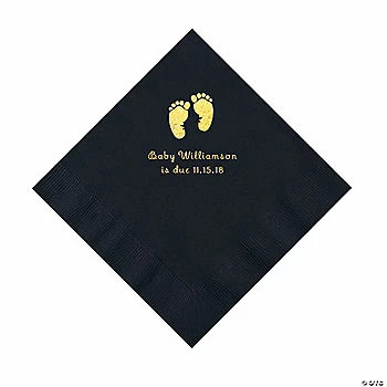 Outlet 🎁 Black Baby Feet Personalized Napkins with Gold Foil - 50 Pc. Luncheon 🔔 1 Outlet 🎁 Black Baby Feet Personalized Napkins with Gold Foil - 50 Pc. Luncheon 🔔
