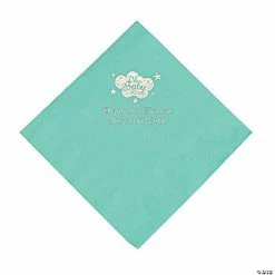 Best Sale 🛒 Mint Green Oh Baby Personalized Napkins with Silver Foil – 50 Pc. Luncheon ❤️